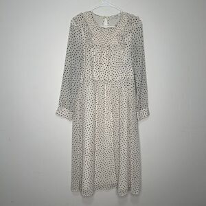 Madewell Dress Womens Small Smocked Ruffle-Shoulder Lined Midi Inkbrush Dots